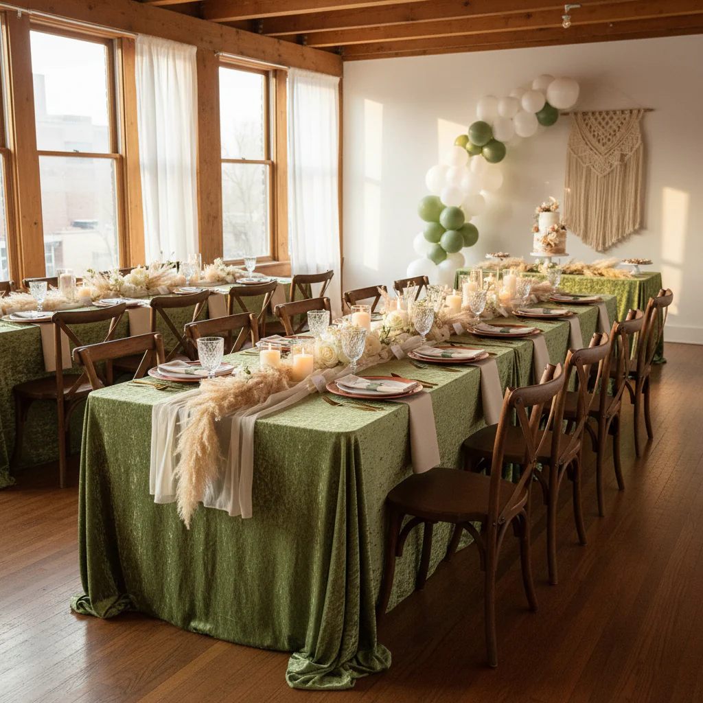 Velvet 90"x156" Rectangular Tablecloth - Dark Sage Green - Image 4