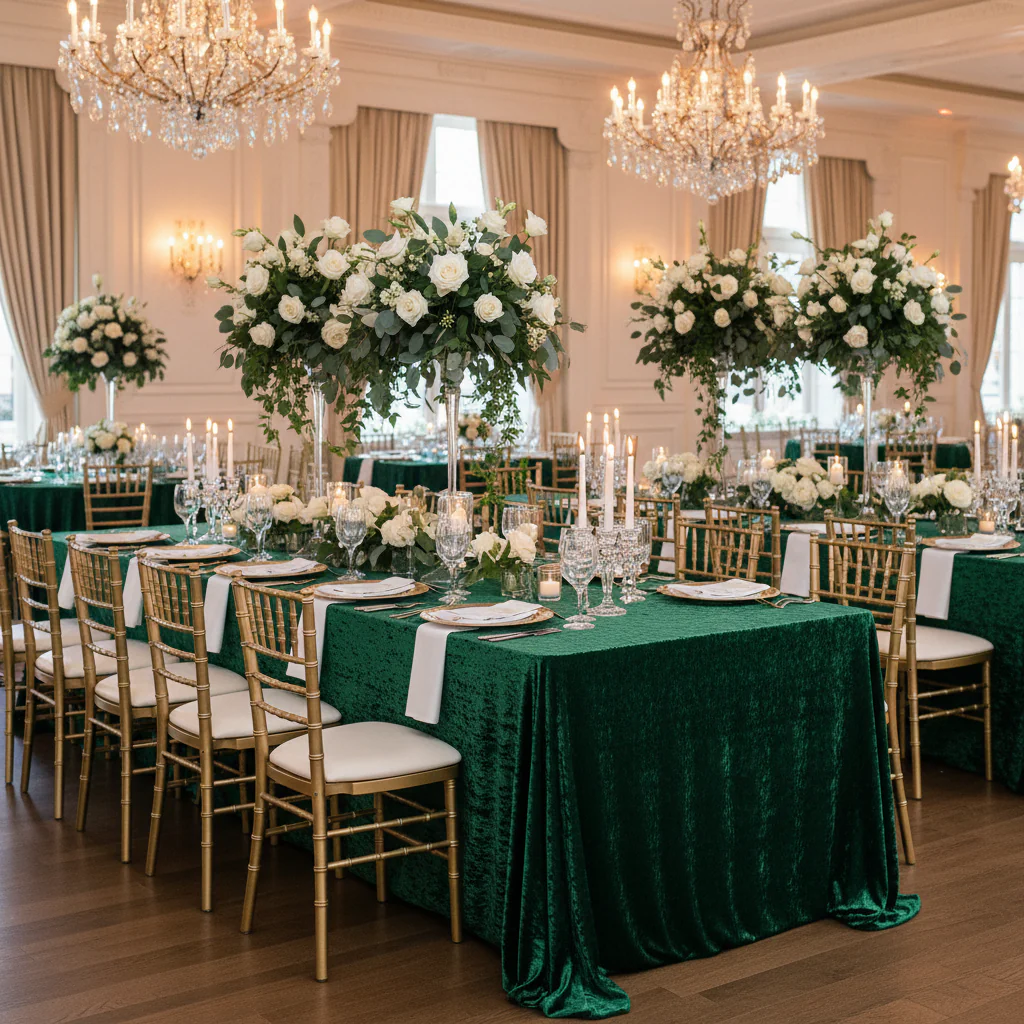 Velvet 90"x156" Rectangular Tablecloth - Emerald Green - Image 5