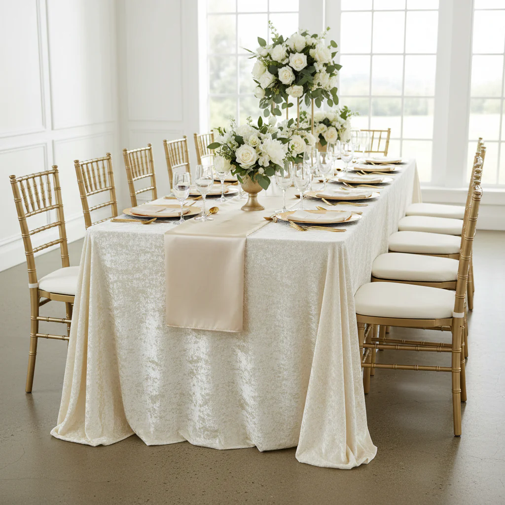 Velvet 90"x156" Rectangular Tablecloth - Ivory - Image 2