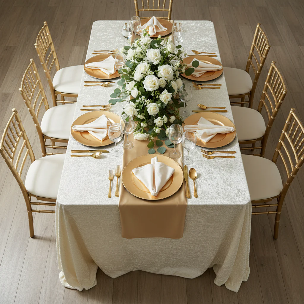 Velvet 90"x156" Rectangular Tablecloth - Ivory - Image 3