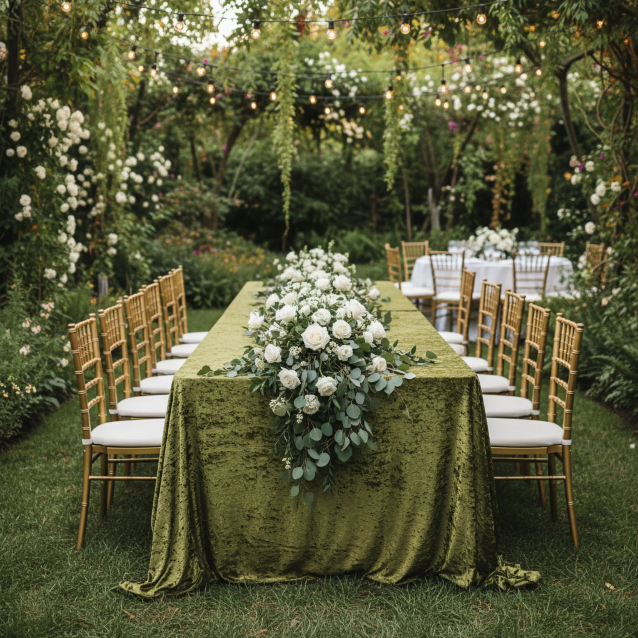 Velvet 90"x156" Rectangular Tablecloth - Olive Green - Image 10