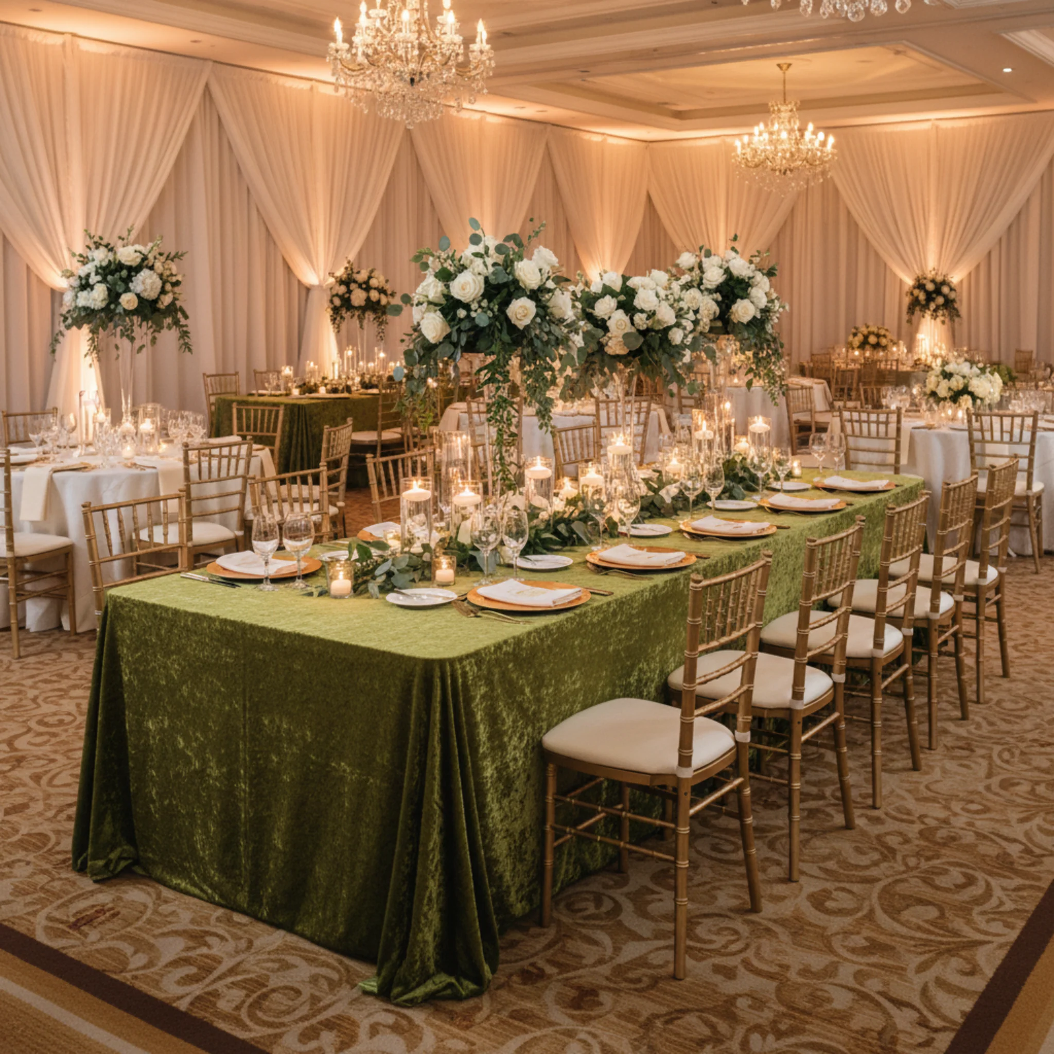 Velvet 90"x156" Rectangular Tablecloth - Olive Green - Image 11