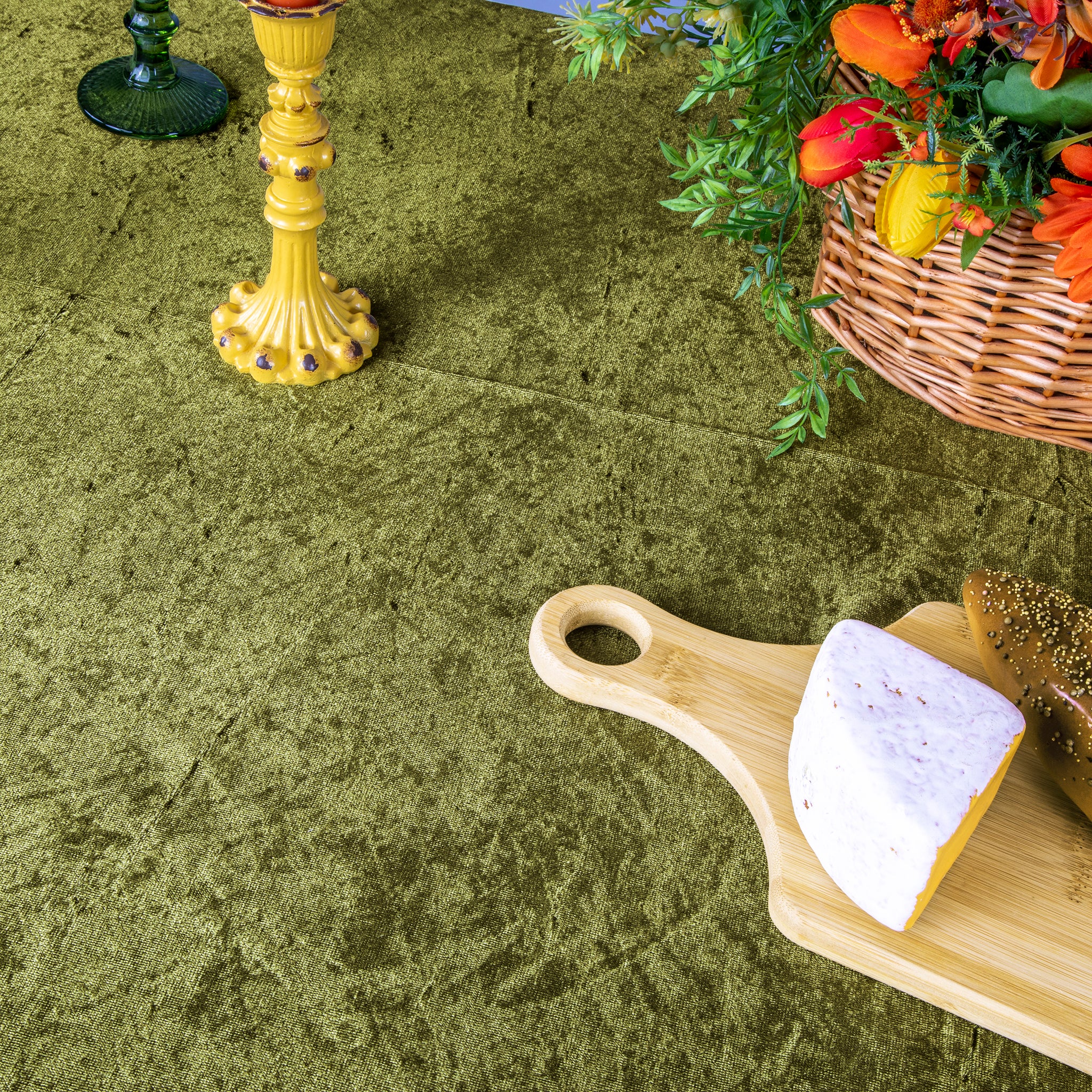 Velvet 90"x156" Rectangular Tablecloth - Olive Green - Image 2