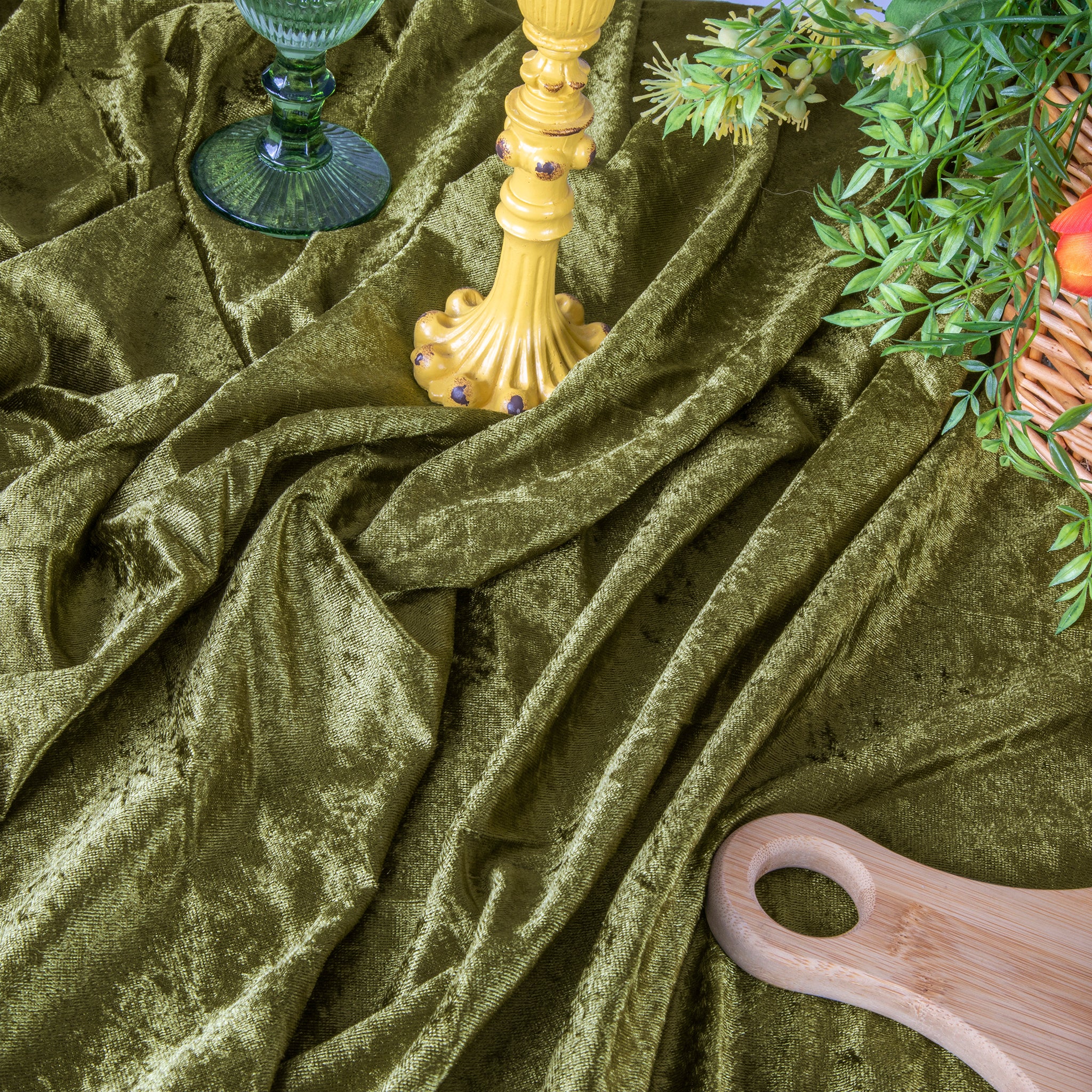 Velvet 90"x156" Rectangular Tablecloth - Olive Green - Image 3