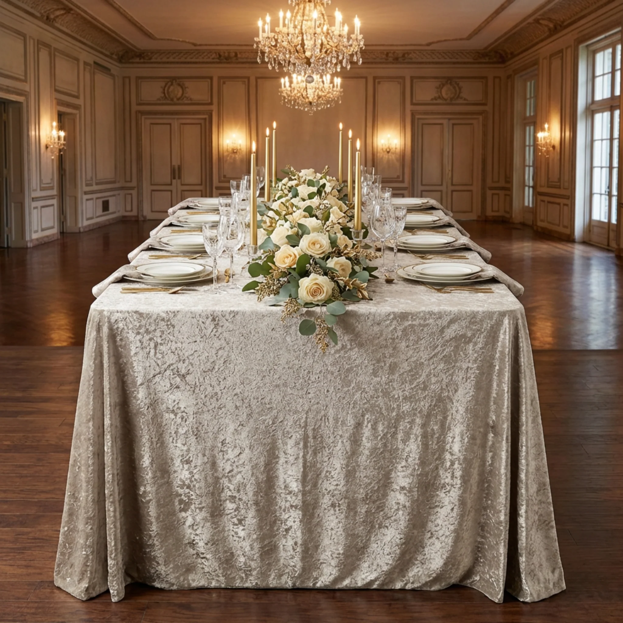 Velvet 90"x156" Rectangular Tablecloth - Taupe - Image 5