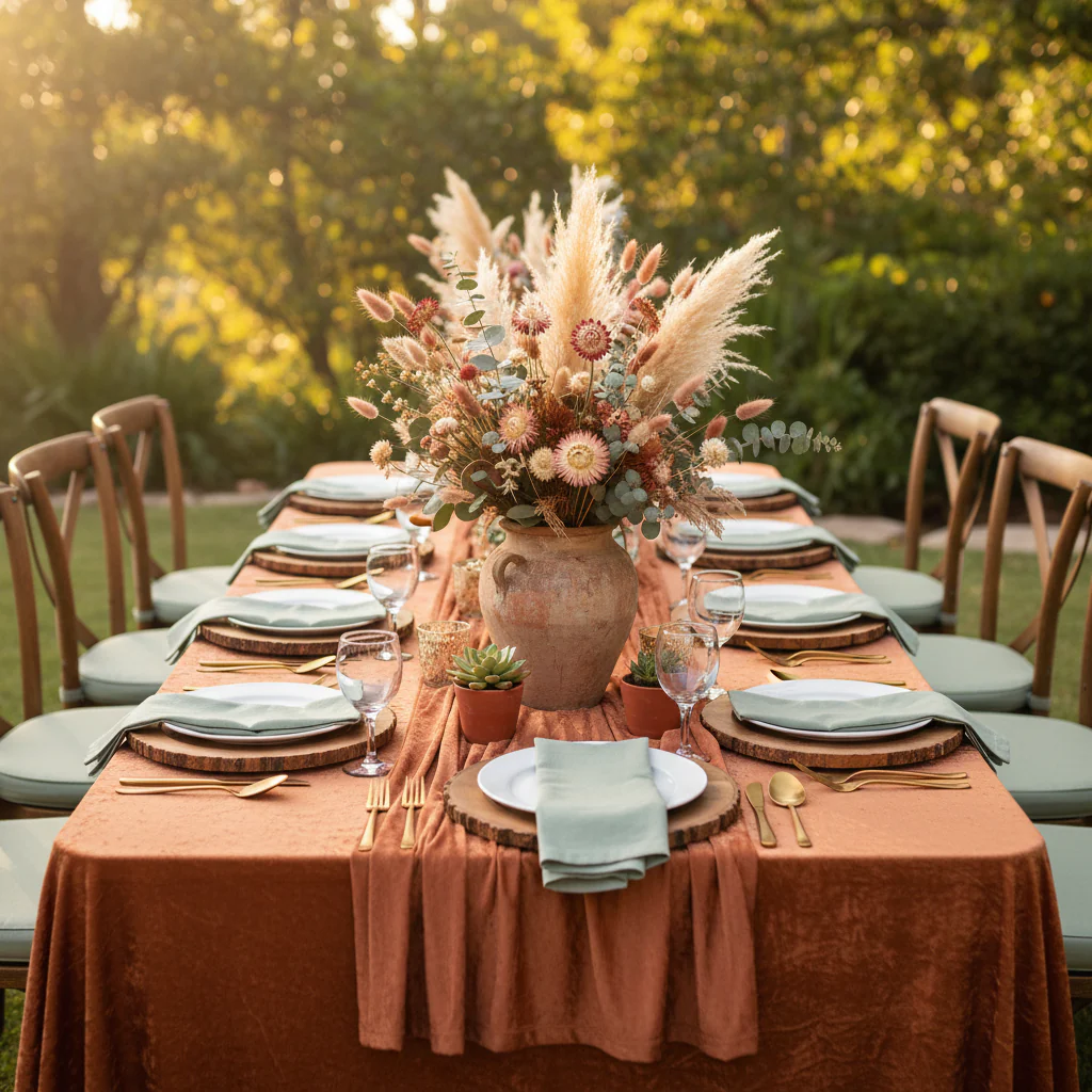 Velvet 90"x156" Rectangular Tablecloth - Terracotta - Image 3