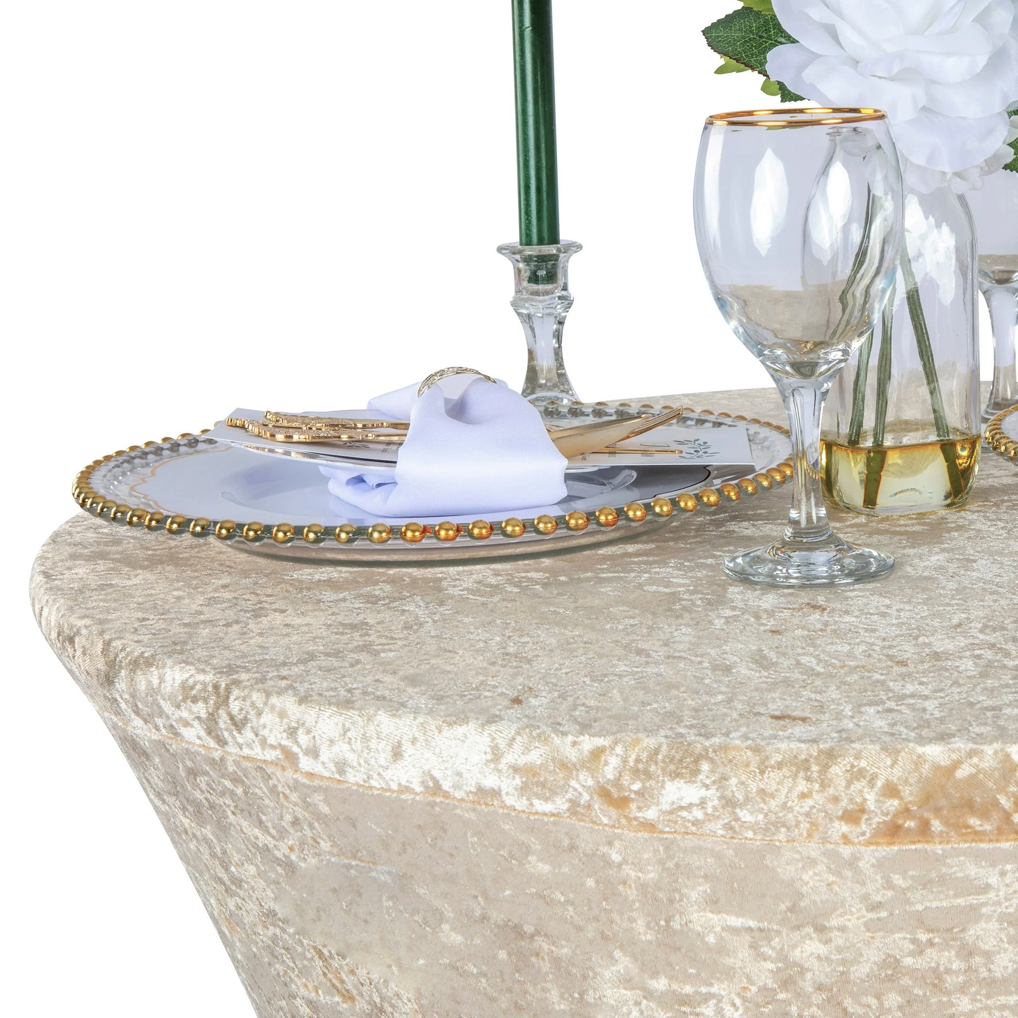 Velvet Spandex Cocktail Table Cover 32" Round - Champagne - Image 2