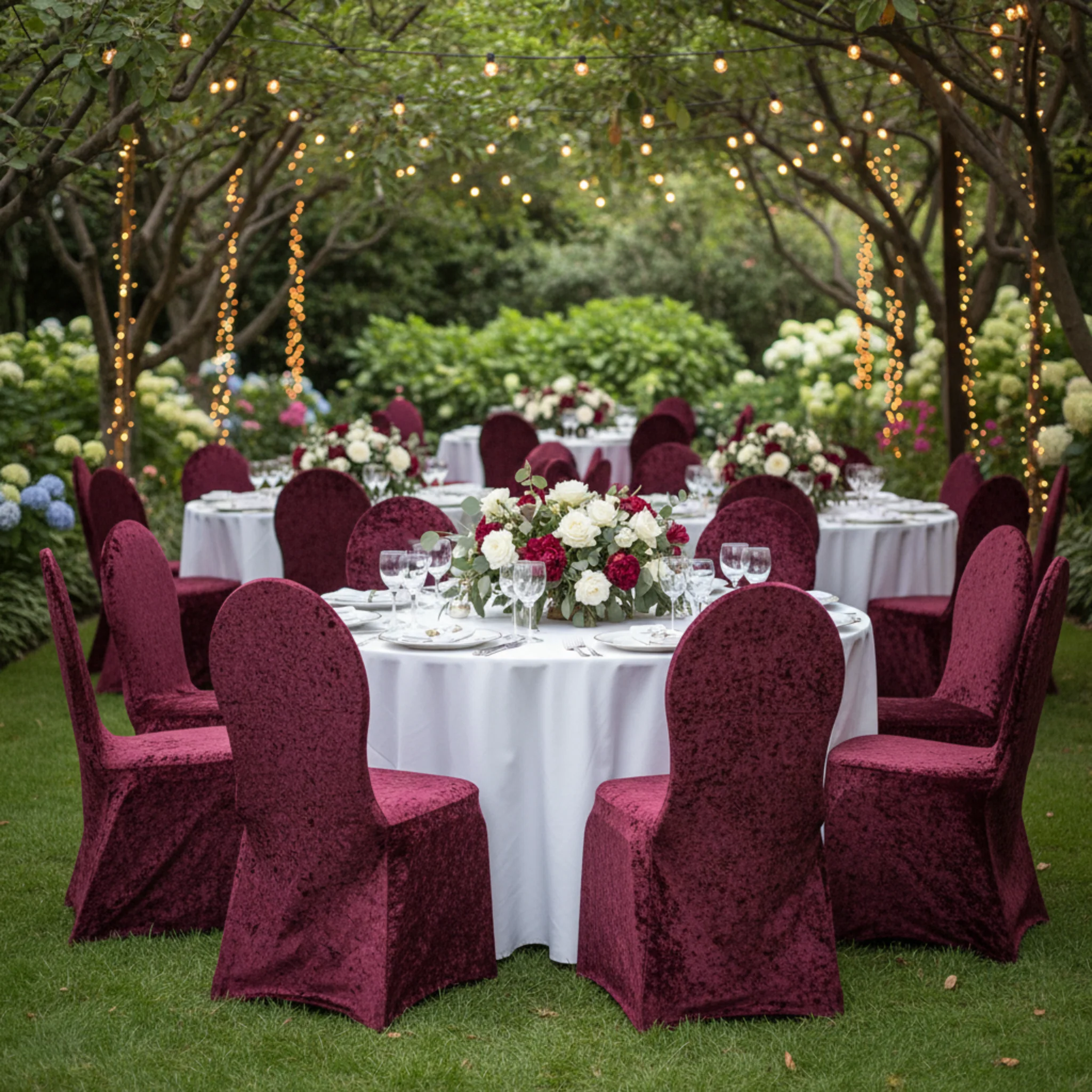 Velvet Stretch Spandex Banquet Chair Cover - Burgundy - Image 2