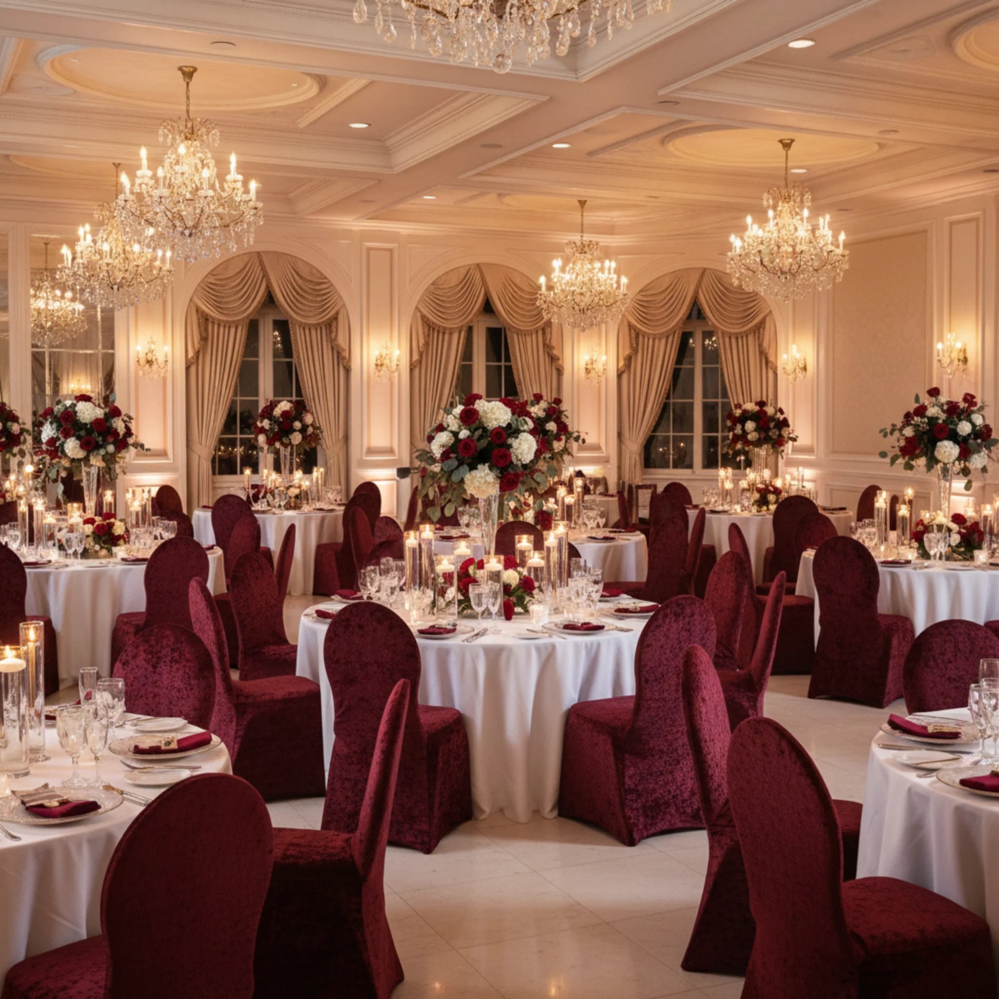Velvet Stretch Spandex Banquet Chair Cover - Burgundy - Image 3