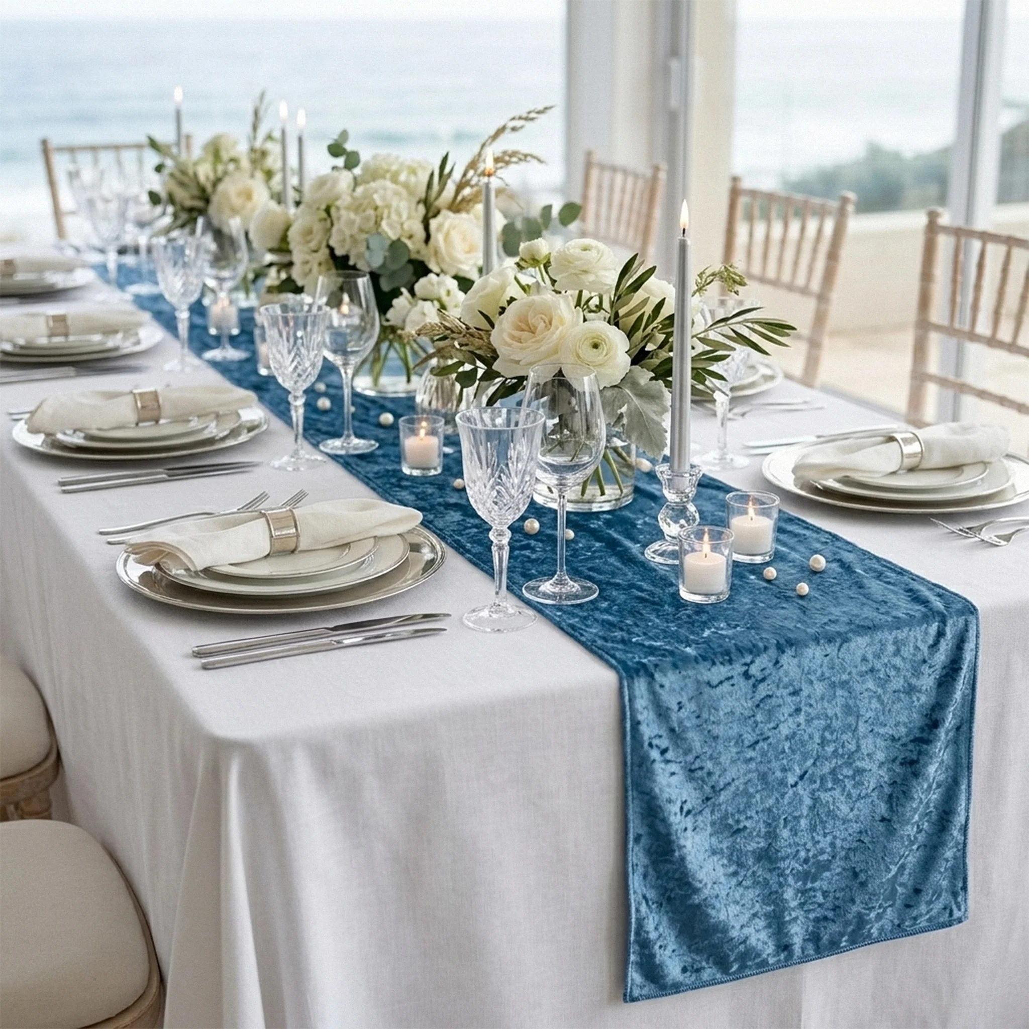 Velvet Table Runner - Steele Blue - Image 2