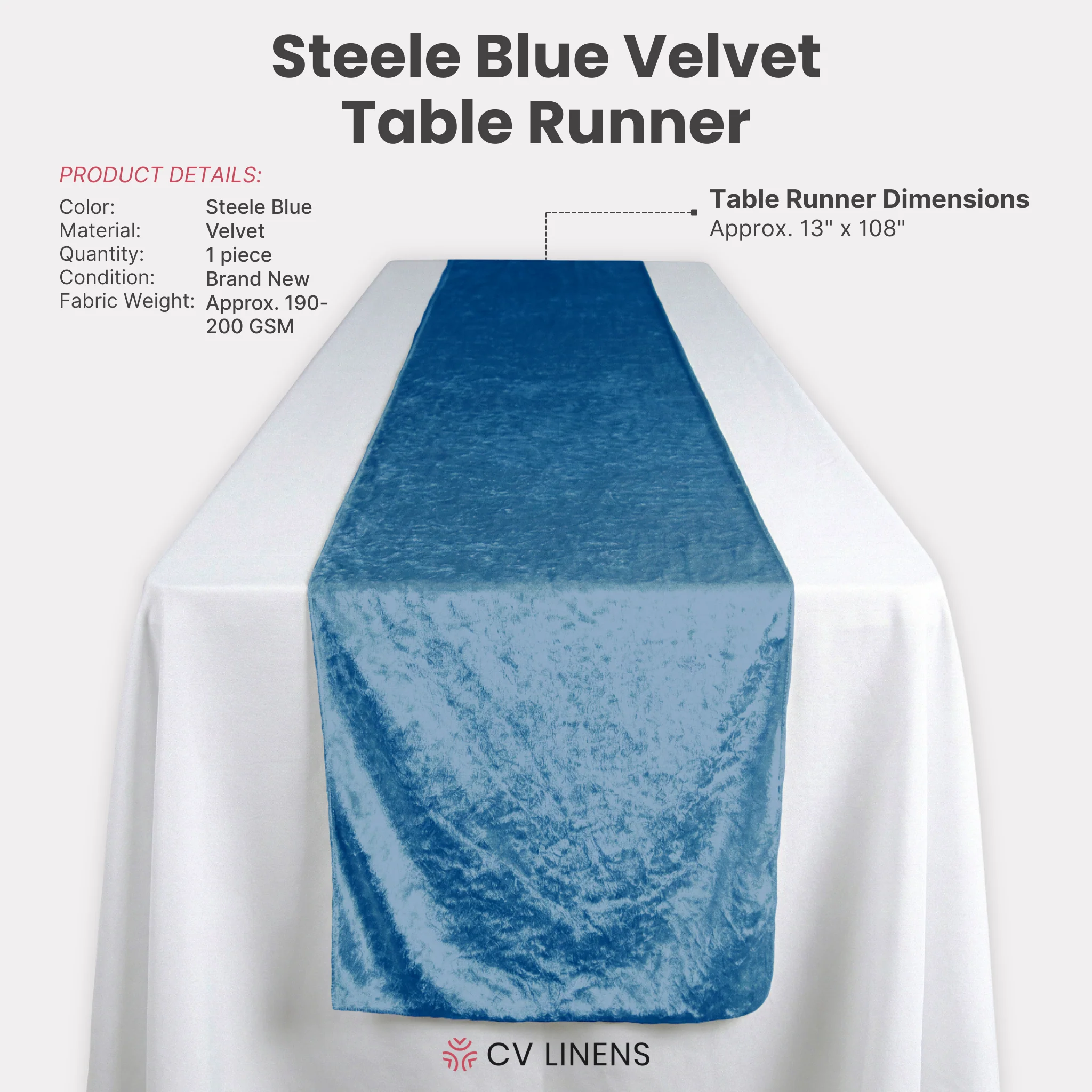 Velvet Table Runner - Steele Blue - Image 4