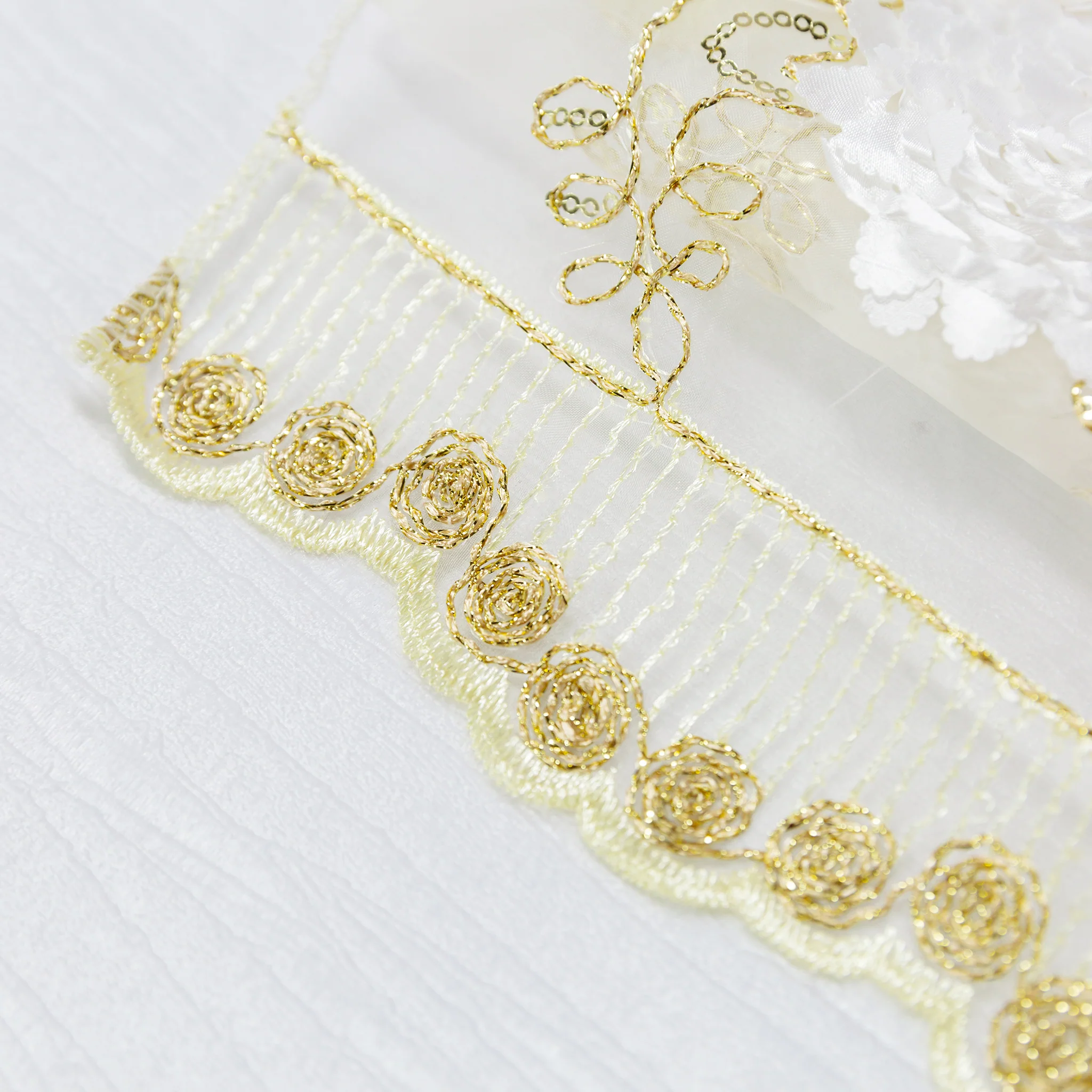 Vintage Veil Embroidery Table Runner - Gold/Ivory - Image 6