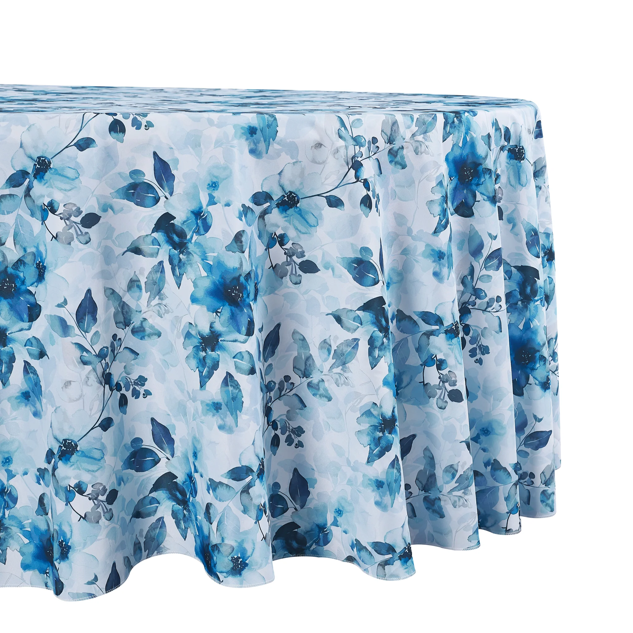 Watercolor Floral 120" Round Tablecloth - Blue - Image 2