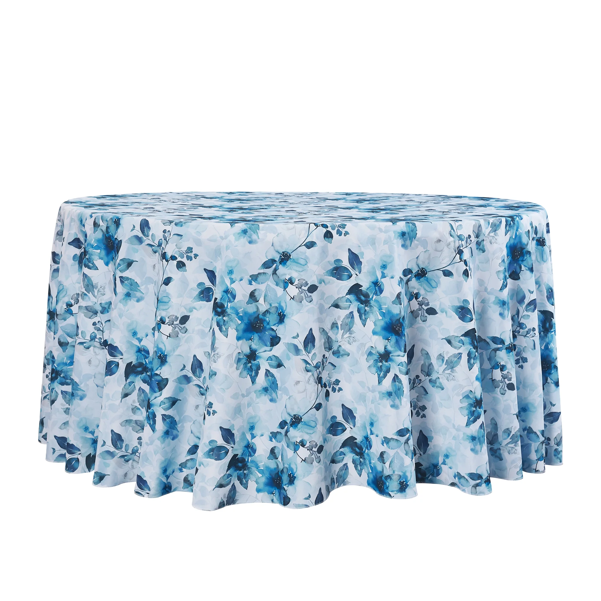 Watercolor Floral 120" Round Tablecloth - Blue - Image 4