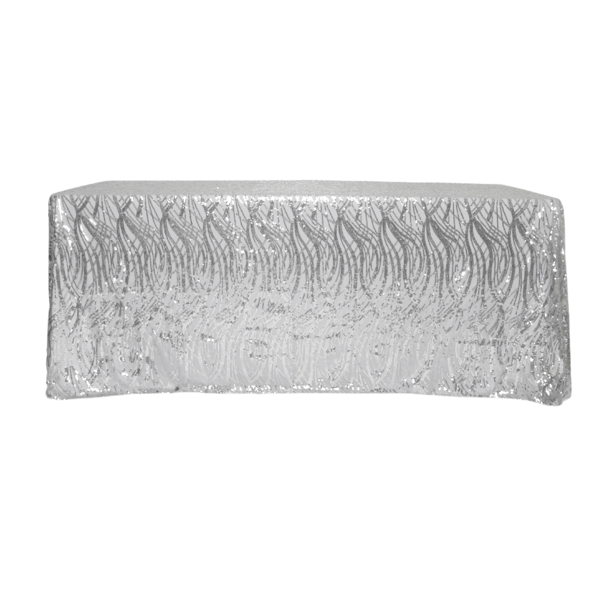 Wave Sequin Mesh Tablecloth 90"x132" Rectangular - Silver