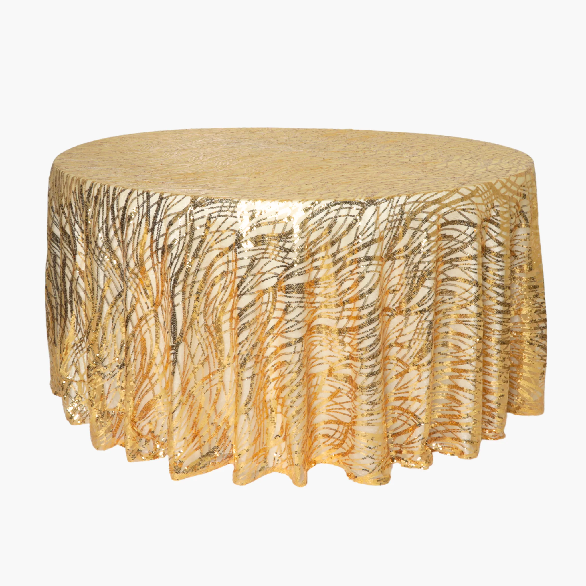 Wave Sequin Mesh Tablecloth 120" Round - Gold - Image 2