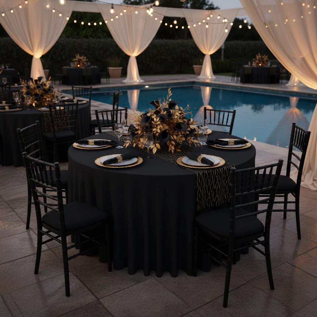 Wavy Spandex Table Cover 5ft Round - Black - Image 3