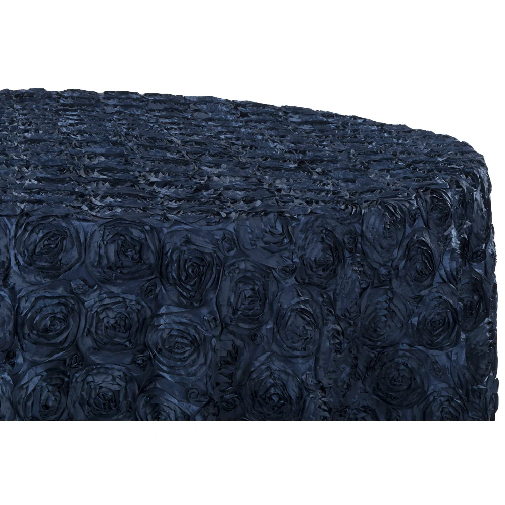 Wedding Rosette SATIN 120" Round Tablecloth - Navy Blue - Image 2